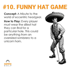 Illustration of the Funny Hat Game where golfers wear silly hats to add humor to a golf round. 8190-02