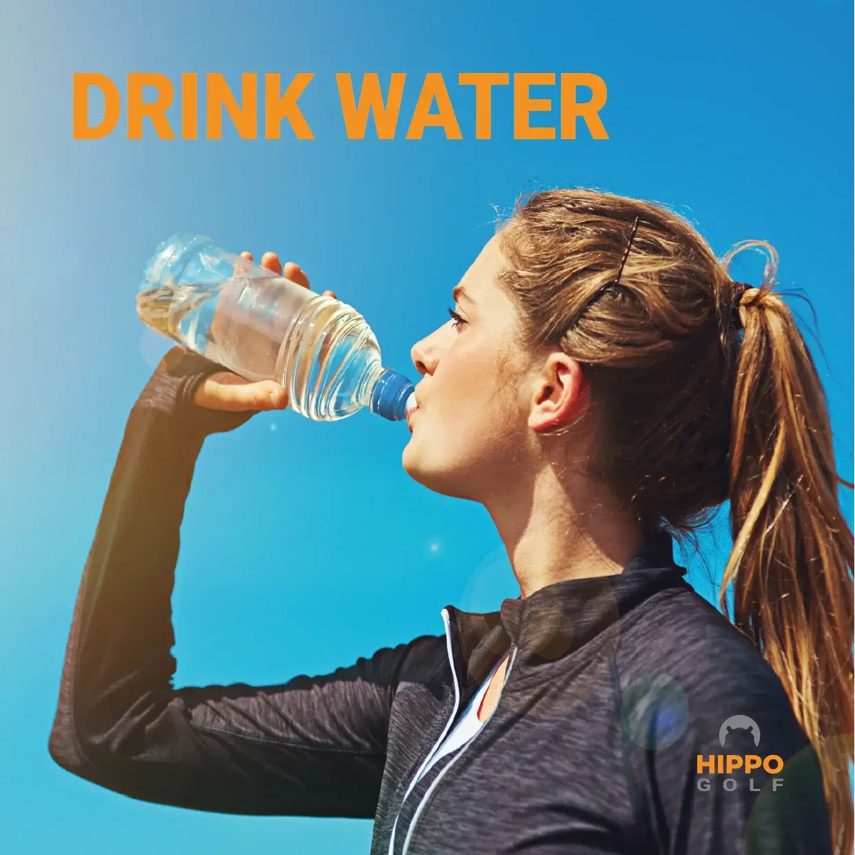 Athlete drinking water to stay hydrated during outdoor sports and golf – hydration concept image 8184-12