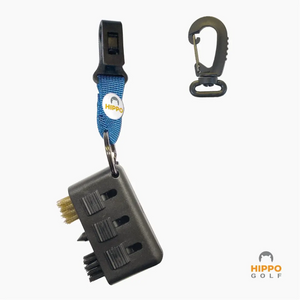 Hippo Golf mini brush with blue quick access strap and carabiner for fast club cleaning on the course 8199-11