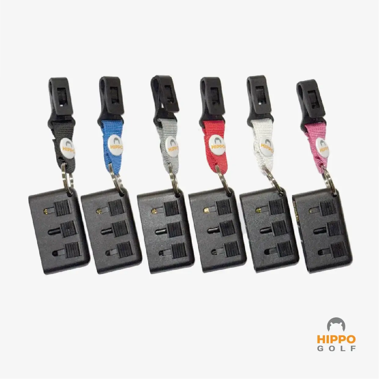 Hippo Golf mini brush with quick access clip shown in multiple color options for golf bags 8199-09