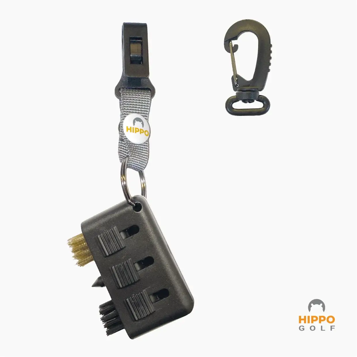 Hippo Golf mini brush with grey quick access strap and carabiner for easy access on golf bags 8199-12

