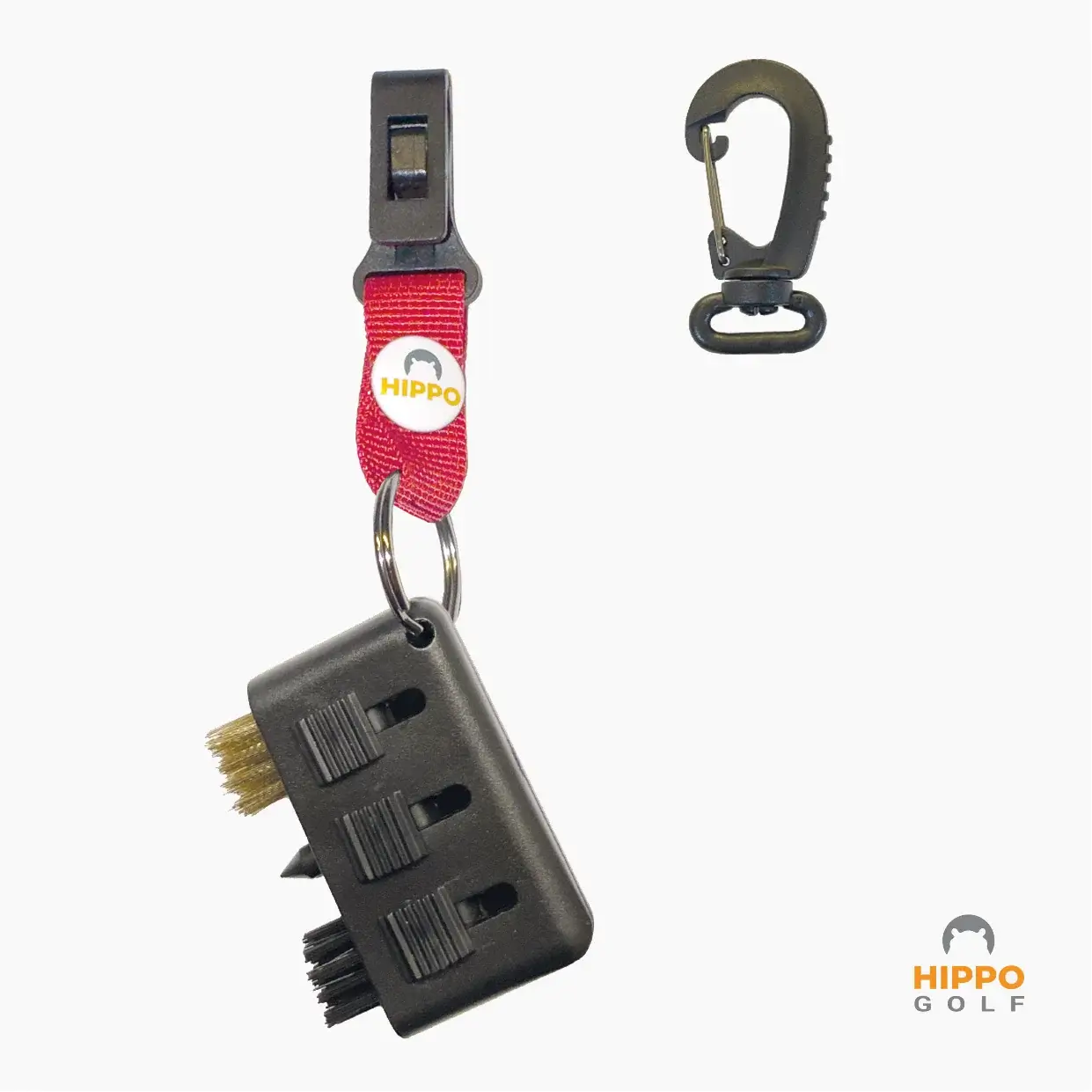 Hippo Golf mini brush with red quick access strap and carabiner for convenient golf club cleaning 8199-13