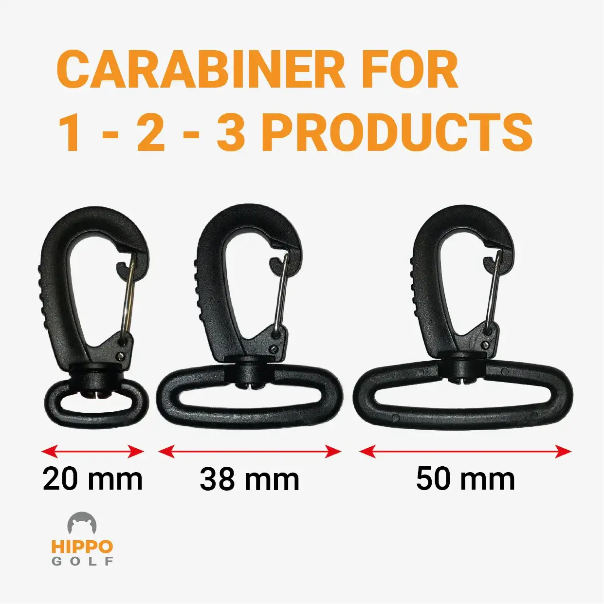 Hippo Golf modular carabiner system overview for one to three accessories – 8191-12