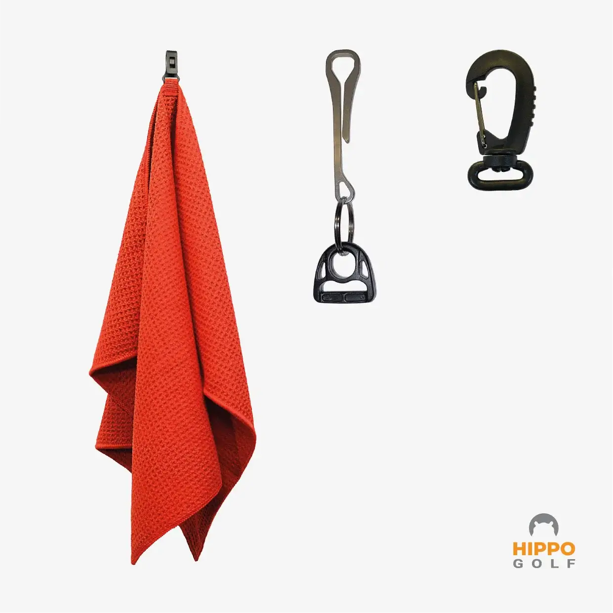 Red golf towel with quick access clips for golf bag or belt – Hippo Golf 8174-16