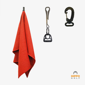 Red golf towel with quick access clips for golf bag or belt – Hippo Golf 8174-16