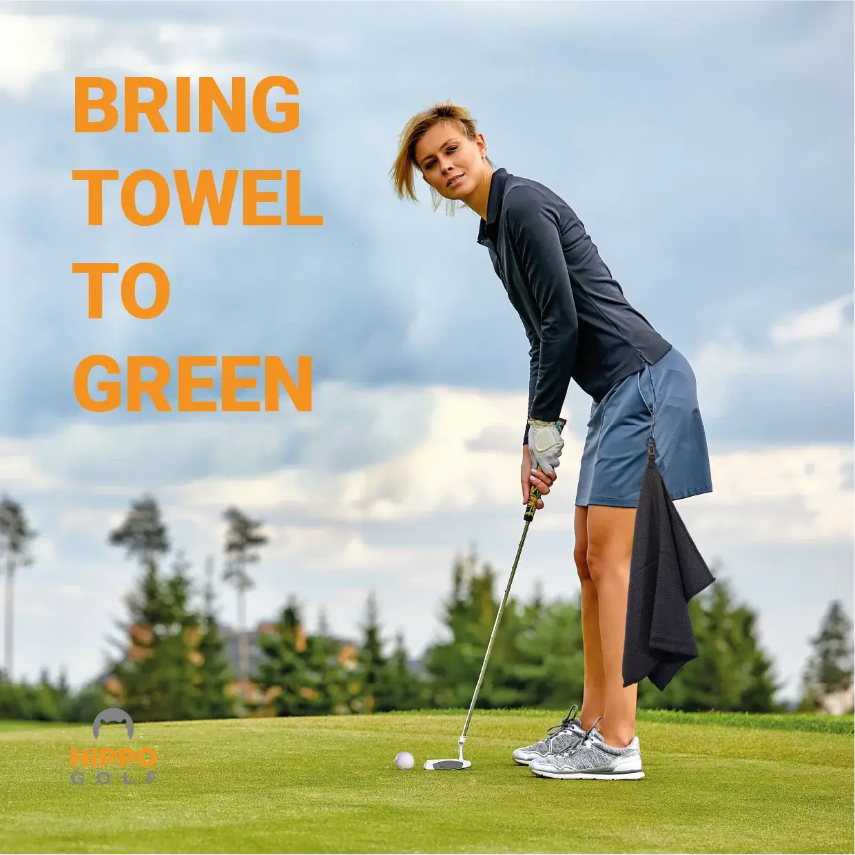 Golf towel with clip used on the green during putting for fast access – Hippo Golf 8174-12