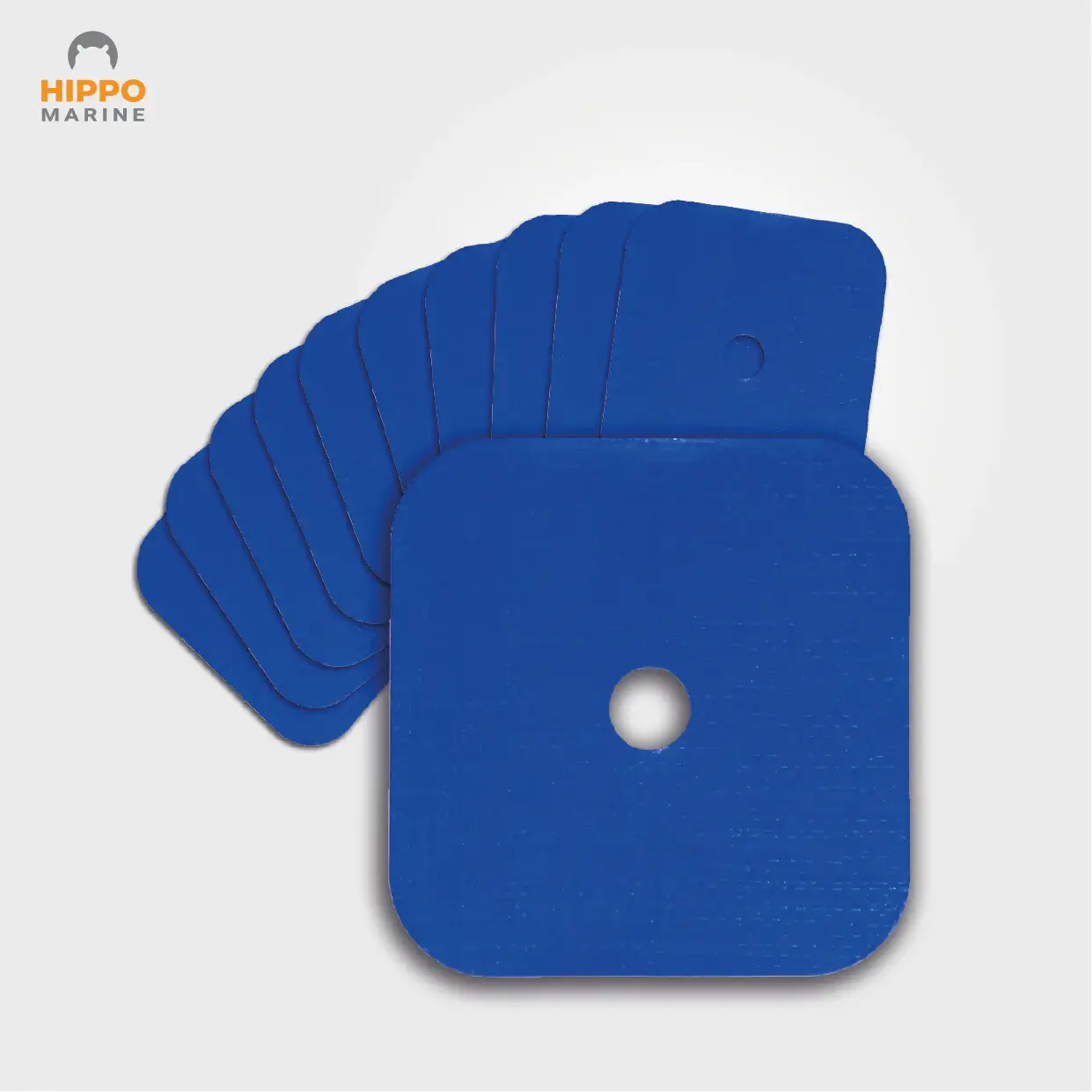 hippo-marine-blue square grommet reinforcement tape patches for strengthening tarp eyelets on boat covers.