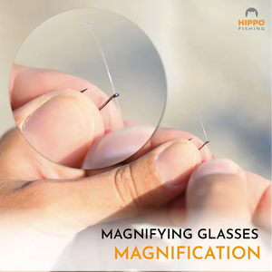 Close-up view of fly fishing hook magnified with fly fishing magnifier grey lanyard 8279.