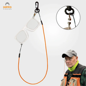 Magnetic fly fishing magnifier 8275 with orange band and close-up of magnet system.