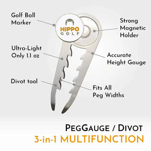 PegGauge golf tool showing ball marker, magnetic holder and accurate tee height gauge – 8105-04