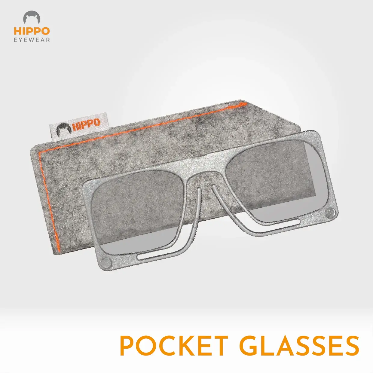 Frameless pocket reading glasses with thin-optic lenses shown in a compact product display.