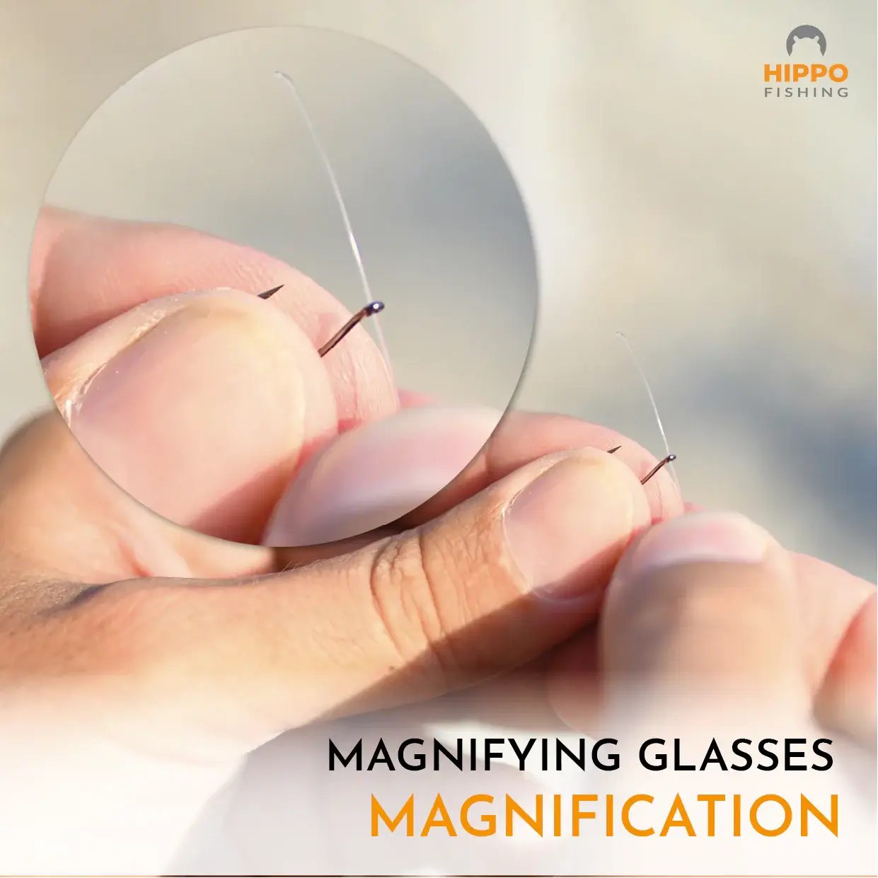 Close up of fish hook being magnified using single handed magnifying glasses for fly tying