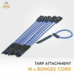 10-pack tarp attachment point set with bungee cords and toggle for secure tarp tie-down