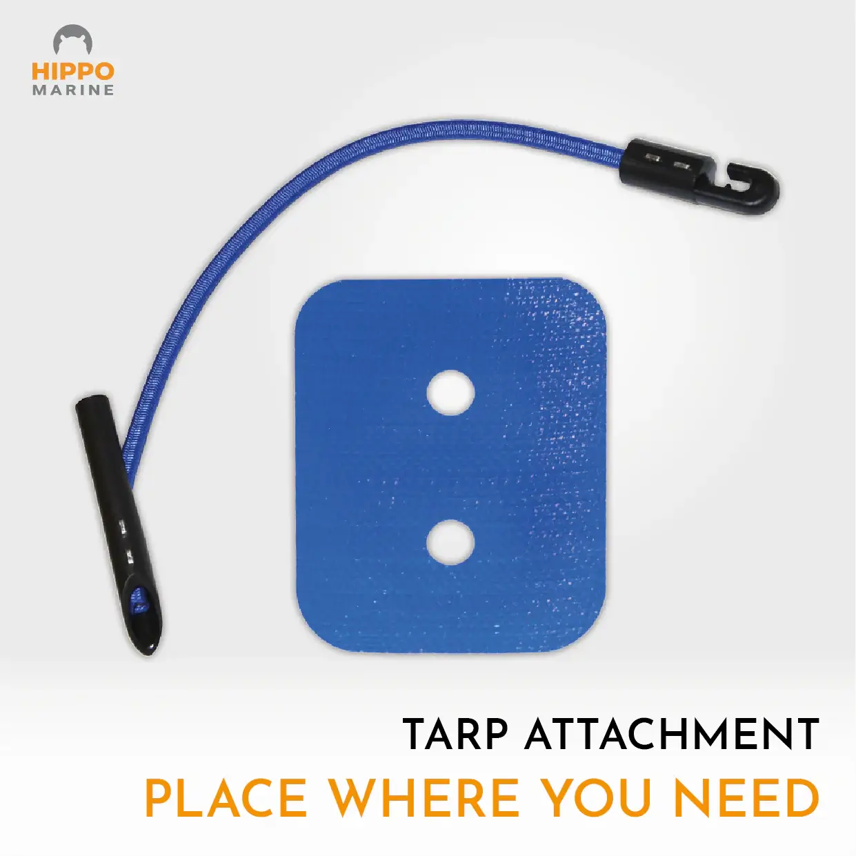 Complete tarp attachment point set including adhesive patch and toggle bungee cord