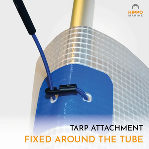 Tarp attachment point fixed around round tube using bungee cord with J-shaped toggle