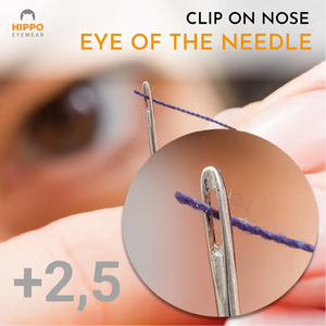 Close-up view showing how the thin-optic sewing needle magnifier helps thread a needle with improved visibility
