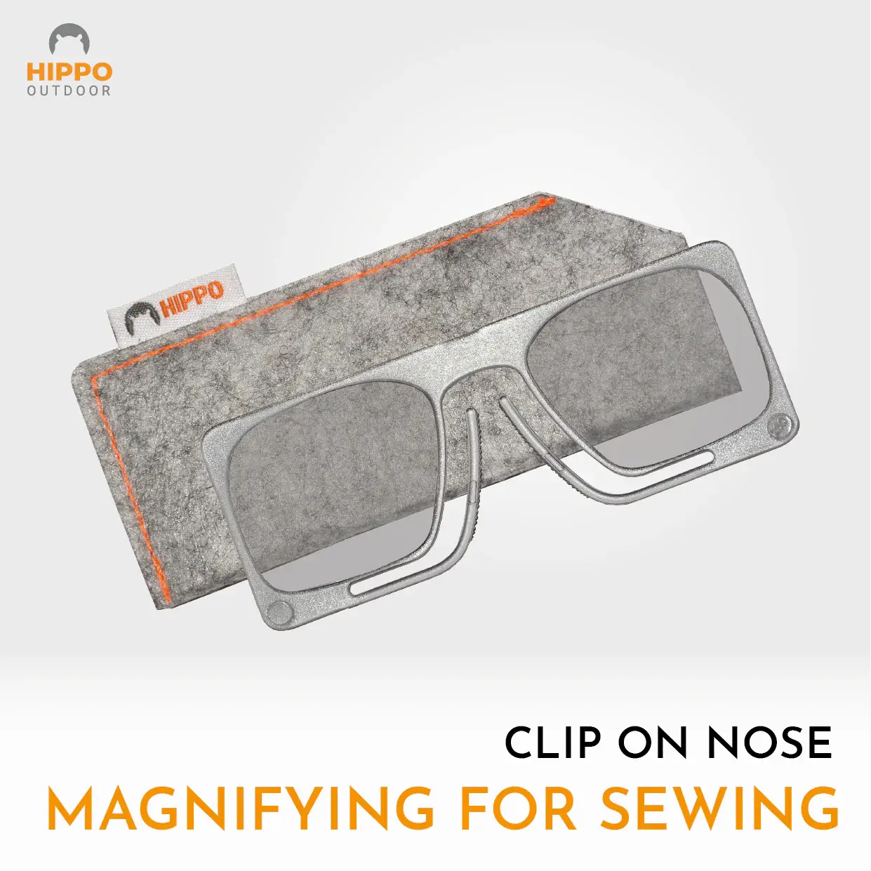 Thin-optic sewing needle magnifier with clip-on nose design and felt storage case for sewing and threading accuracy