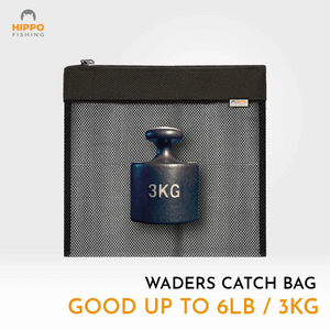 Waders catch bag with 6 lb (3 kg) capacity – strong mesh fishing bag for storing multiple fish.