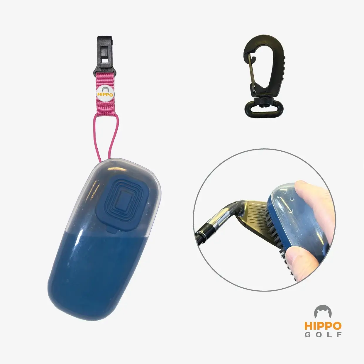 Water brush for golf clubs with pink Hippo Clips, portable golf club cleaning tool – Hippo Golf 8162-14