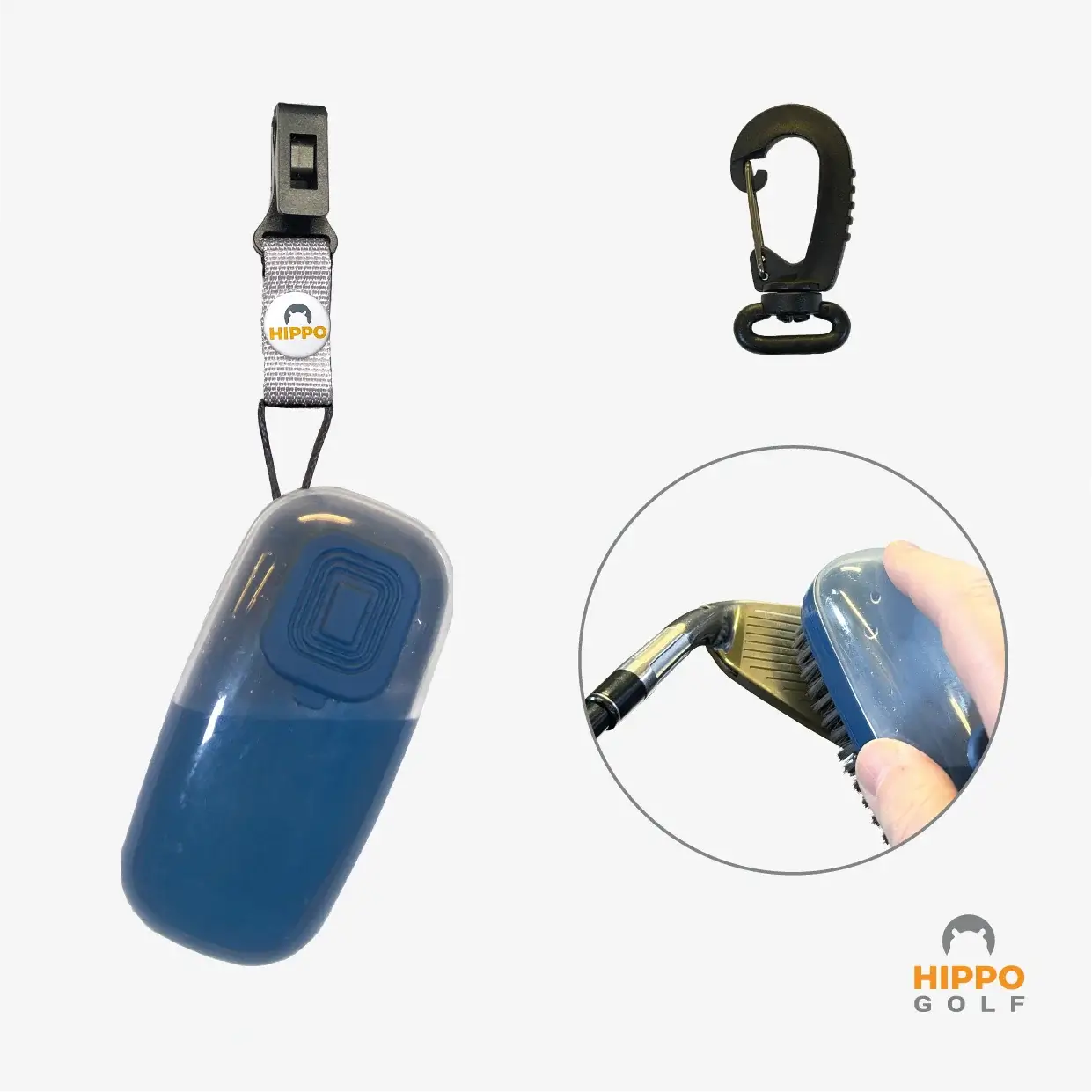 Water brush for golf clubs with white Hippo Clips, cleaning of iron grooves – Hippo Golf 8162-12